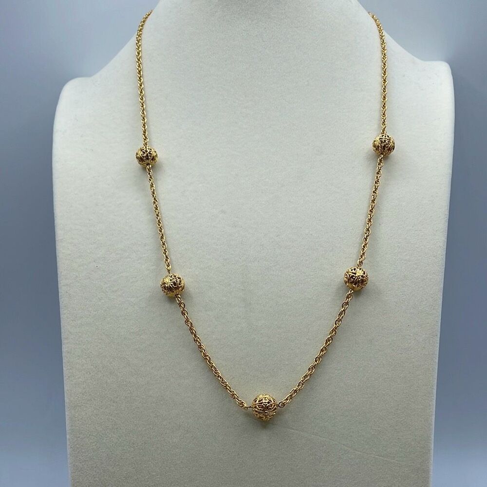 Vintage Gold Chain Necklace with Ornate Spheres